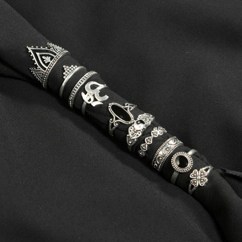 10 Szt CZeski Zestaw Pierścionków W Stylu Vintage Crown Star Moon Flower Knuckle Rings Dla Kobiet