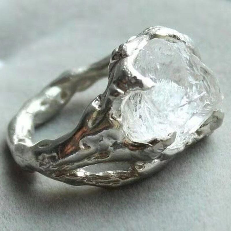 Vintage Geometryczny Nieregularny Naturalny Kryształ Rudy Pierścień Metalowy Pusty Przezroczysty Kamień Pierścionki Na Palec