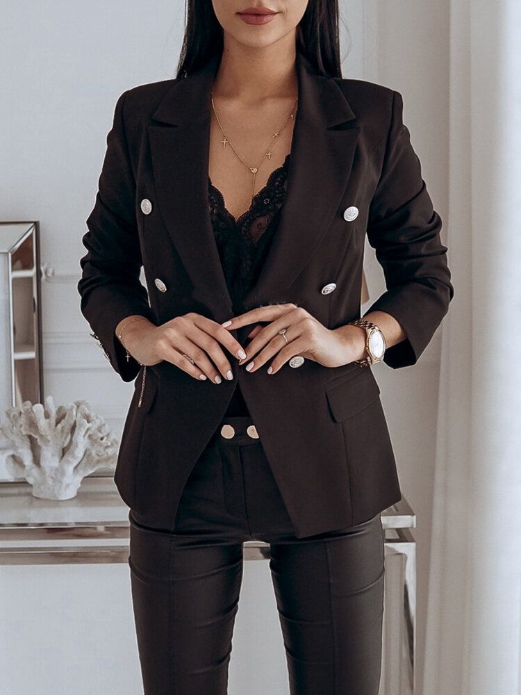 Kobiety Jednolity Kolor Klapy Podwójne Piersi Eleganckie Ol Blazers