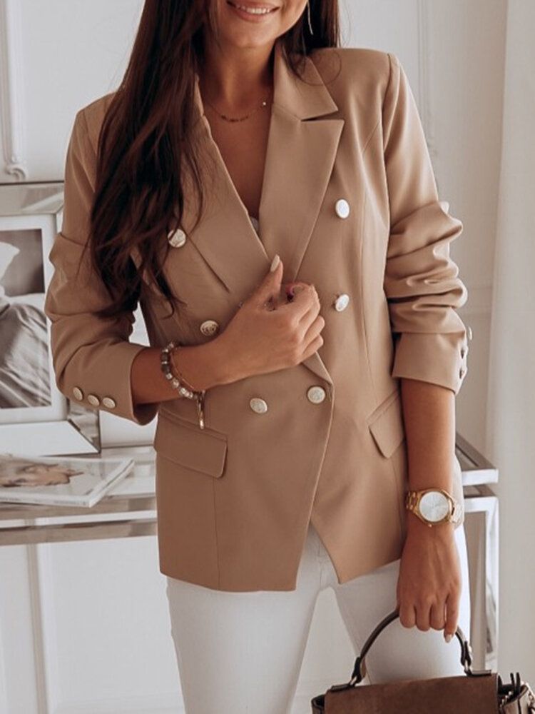 Kobiety Jednolity Kolor Klapy Podwójne Piersi Eleganckie Ol Blazers