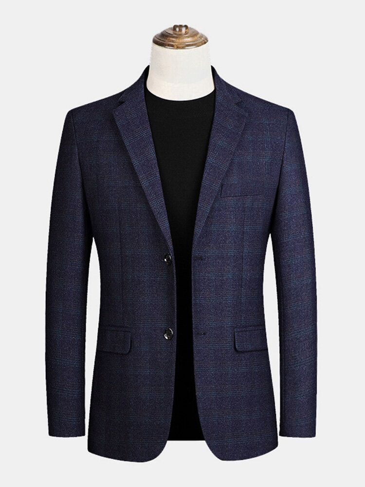Męskie Marynarki W Kratę Z Płaskim Kołnierzem Jednorzędowa Kieszeń Z Długim Rękawem Casual Blazers