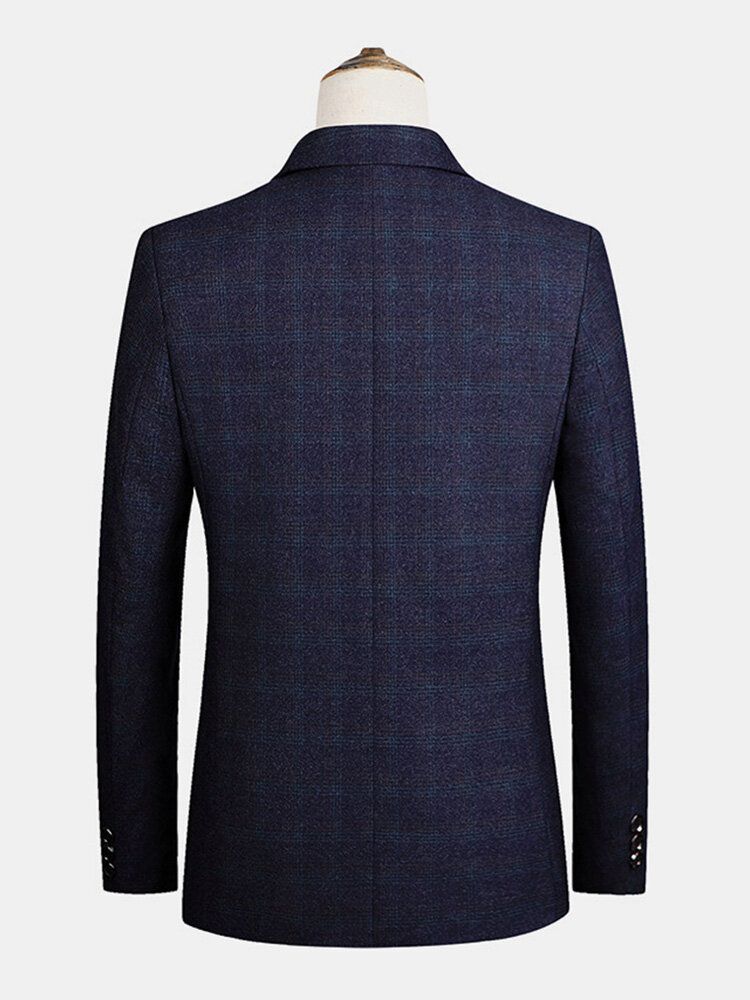 Męskie Marynarki W Kratę Z Płaskim Kołnierzem Jednorzędowa Kieszeń Z Długim Rękawem Casual Blazers