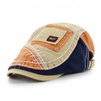 Collrown Mężczyźni Bawełna Colorblock Patchwork Oddychająca Osłona Przeciwsłoneczna Z Krótkim Rondem Casual Vintage CZapki Do Przodu Beret Płaskie CZapki