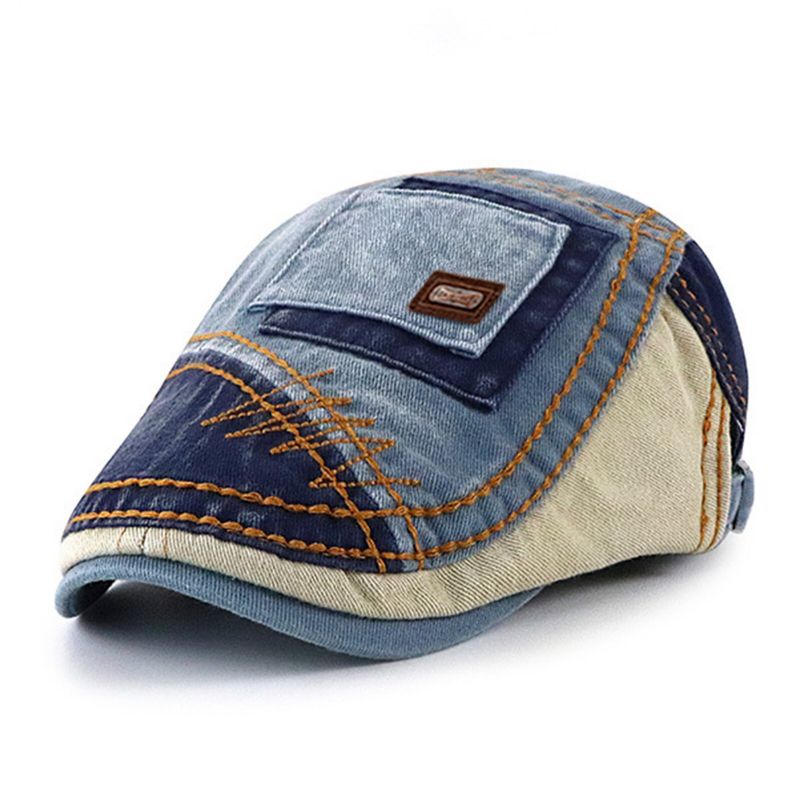 Collrown Mężczyźni Bawełna Colorblock Patchwork Oddychająca Osłona Przeciwsłoneczna Z Krótkim Rondem Casual Vintage CZapki Do Przodu Beret Płaskie CZapki