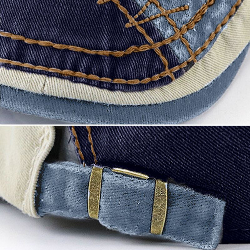 Collrown Mężczyźni Bawełna Colorblock Patchwork Oddychająca Osłona Przeciwsłoneczna Z Krótkim Rondem Casual Vintage CZapki Do Przodu Beret Płaskie CZapki