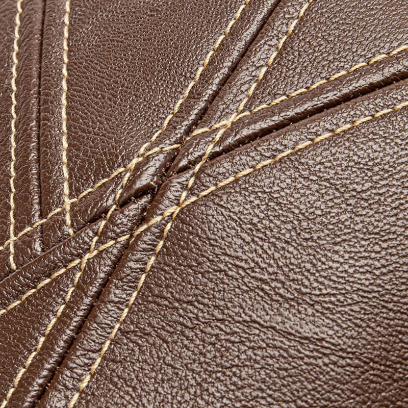 Collrown Męskie Pu Leather Stitch Stripes Beret Cap Retro Regulowana Wysokiej Jakości CZapka Gazeciarza Płaska CZapka