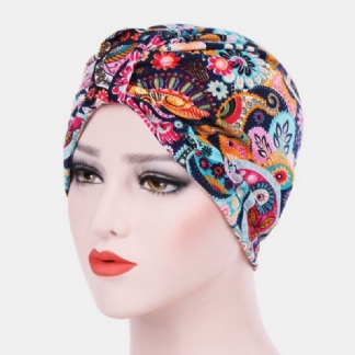 Kobiety Bawełna Kolorowe Duszpasterskie Kwiatowy Wzór Dorywczo Osobowość Elastyczny Szal Beanie Bez Rąbka