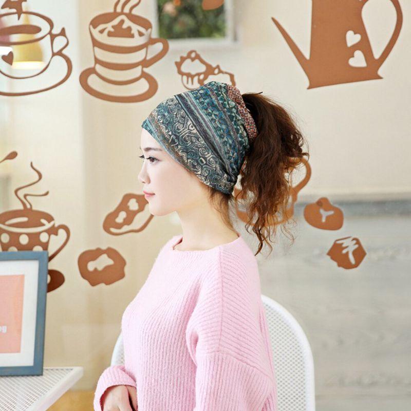 Kobiety Wielofunkcyjny Druk Turbanowy CZapka Na Co Dzień Letni Odkryty Ocieplacz Na Szyję Dobra Elastyczna Miękka CZapka Beanie