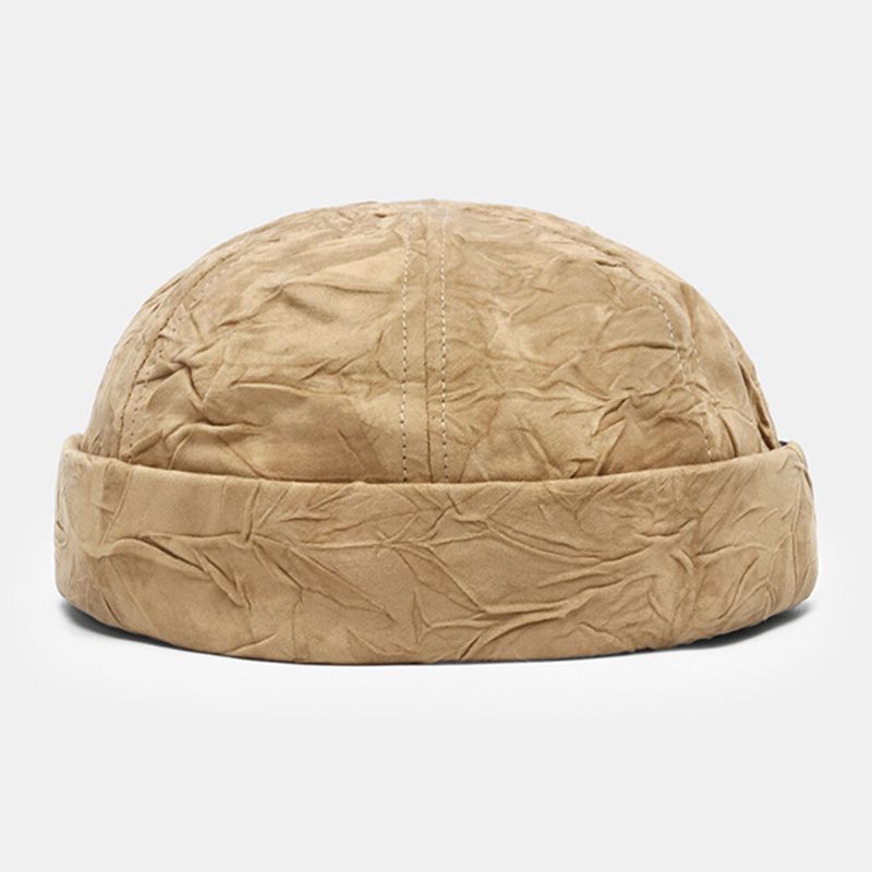 Mężczyźni Bawełna Jednolity Kolor Fałdy Make-old Regulowany Kapelusz Yuppie Brimless Beanie Landlord Cap Skull Cap