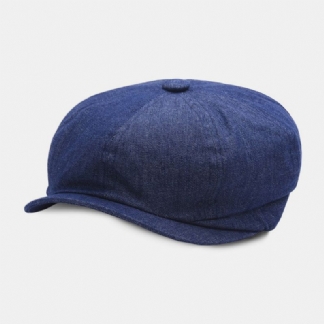 Mężczyźni Denim Patchwork Beret Cap Casual Retro Gumką Ośmioboczny Kapelusz Płaski Kapelusz Malarz Gazeciarz Cap