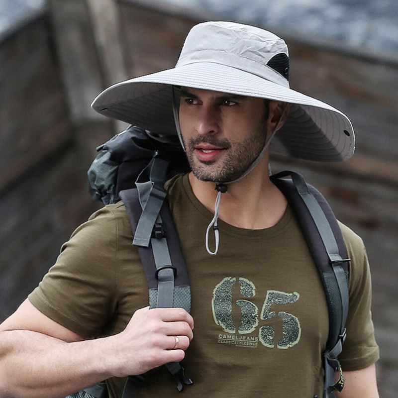 Mężczyźni Z Szerokim Rondem 14cm Outdoor Fishing Wspinaczka Ochrona Przed Promieniowaniem Uv Osłona Przeciwsłoneczna Wodoodporna Oddychająca CZapka Wiadro