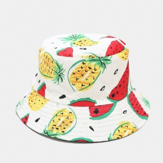 Unisex Bawełna Wzór Owocowy Arbuz Ananas Drukowany Dwustronny Poręczny Modny Kapelusz Wiadro