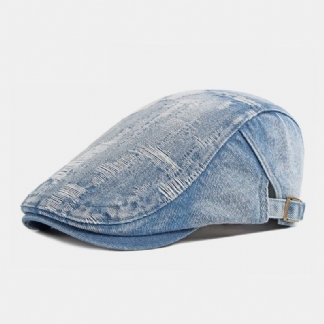 Unisex Denim Washed Make-old Hole Oddychająca Na Co Dzień Osłona Przeciwsłoneczna Do Przodu CZapka Beret CZapka Z Płaskim Kapeluszem