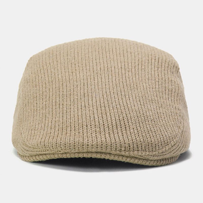 Unisex Dzianinowy Jednolity Kolor Regulowany Kapelusz Gazeciarz Vintage Oddychający Beret Płaska CZapka