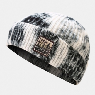Unisex Przędza Rdzeniowa Z Dzianiny Tie-dye Cartoon Wzór Łatka Moda Ciepła CZapka Beanie