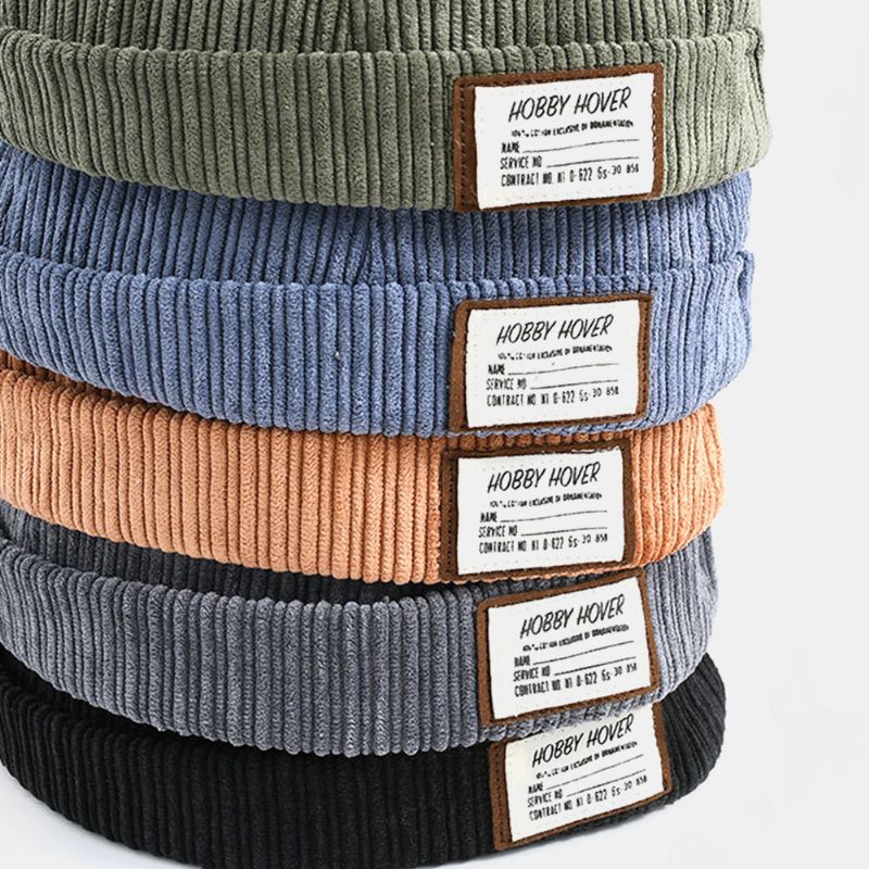 Unisex Sztruks W Jednolitym Kolorze List Cloth Stick Landlord Cap Brimless Beanie Skull Cap