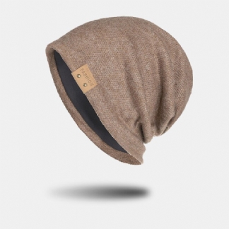 Unisex Sztuczna Kaszmirowa Skórzana Etykieta Beanie Kapelusz Fashion Casual Ciepła Elastyczna Regulowana CZapka Z Dzianiny