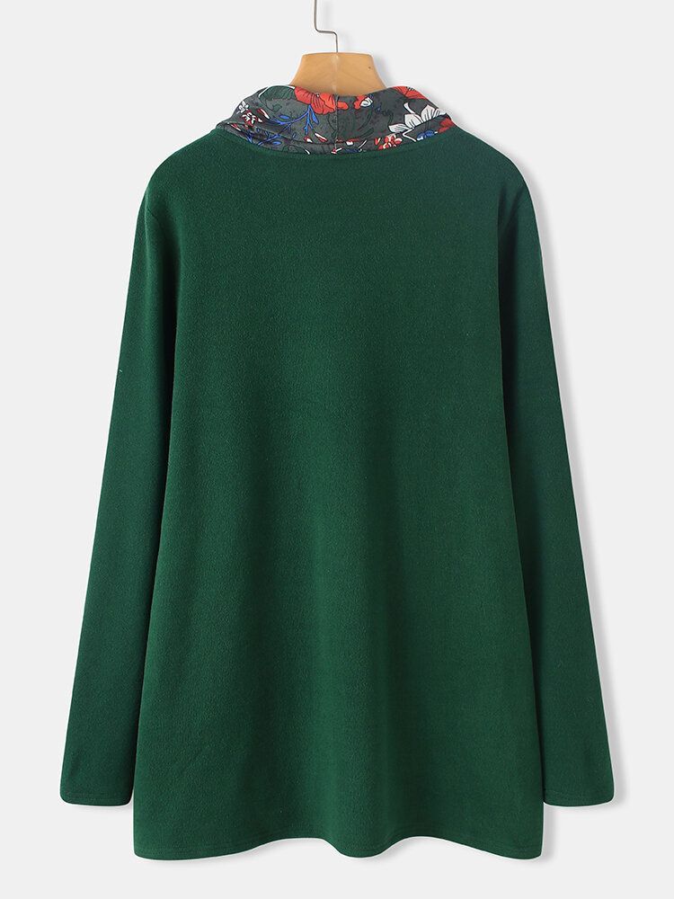 Damskie Bluzy Z Długim Rękawem W Stylu Vintage Z Kwiatowym Nadrukiem Patchworkowym Z Golfem
