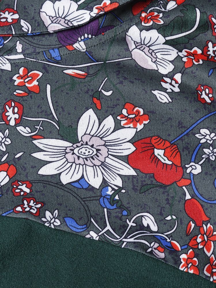 Damskie Bluzy Z Długim Rękawem W Stylu Vintage Z Kwiatowym Nadrukiem Patchworkowym Z Golfem