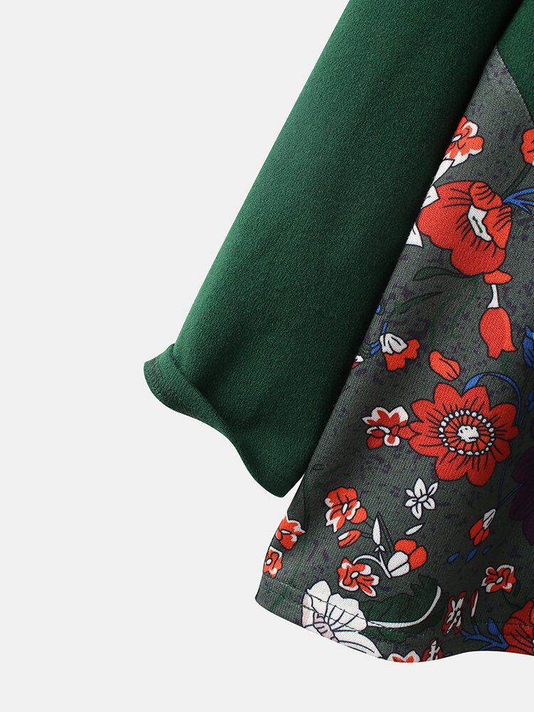 Damskie Bluzy Z Długim Rękawem W Stylu Vintage Z Kwiatowym Nadrukiem Patchworkowym Z Golfem