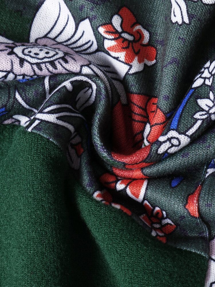 Damskie Bluzy Z Długim Rękawem W Stylu Vintage Z Kwiatowym Nadrukiem Patchworkowym Z Golfem