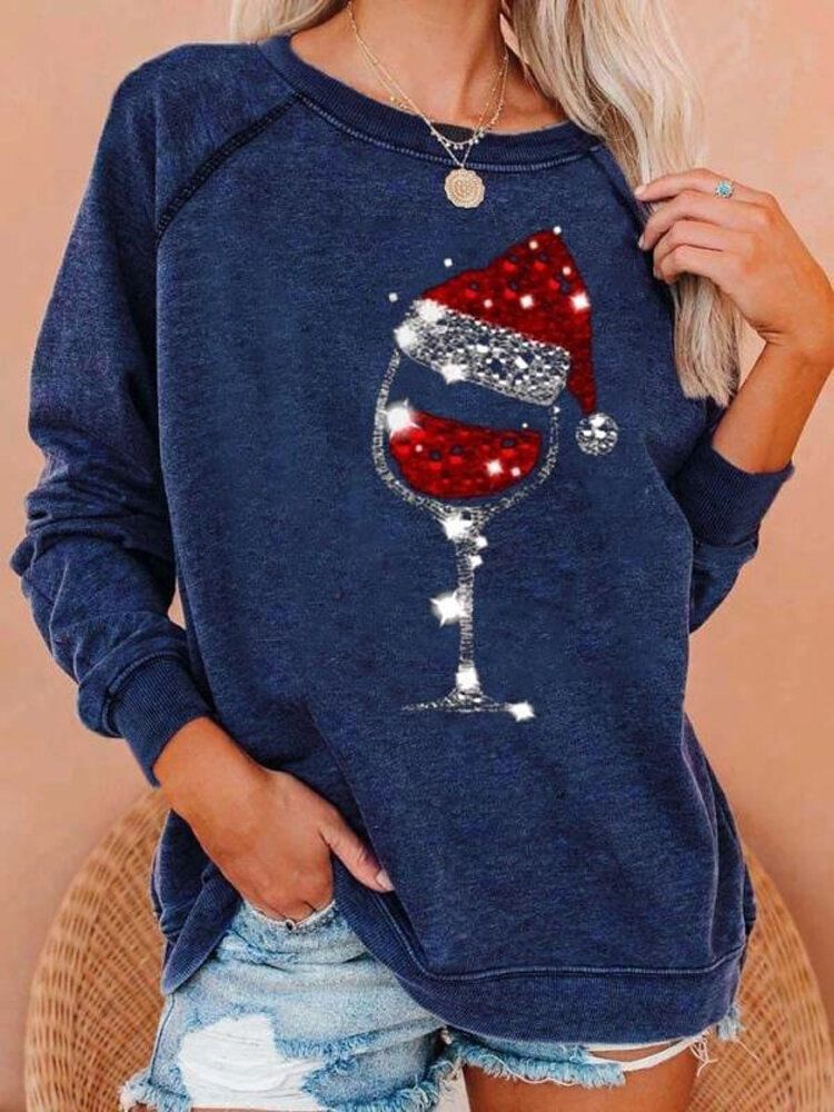 Damskie Świąteczne Bluzy Z Okrągłym Dekoltem Raglan Z Luźnym Pulowerem