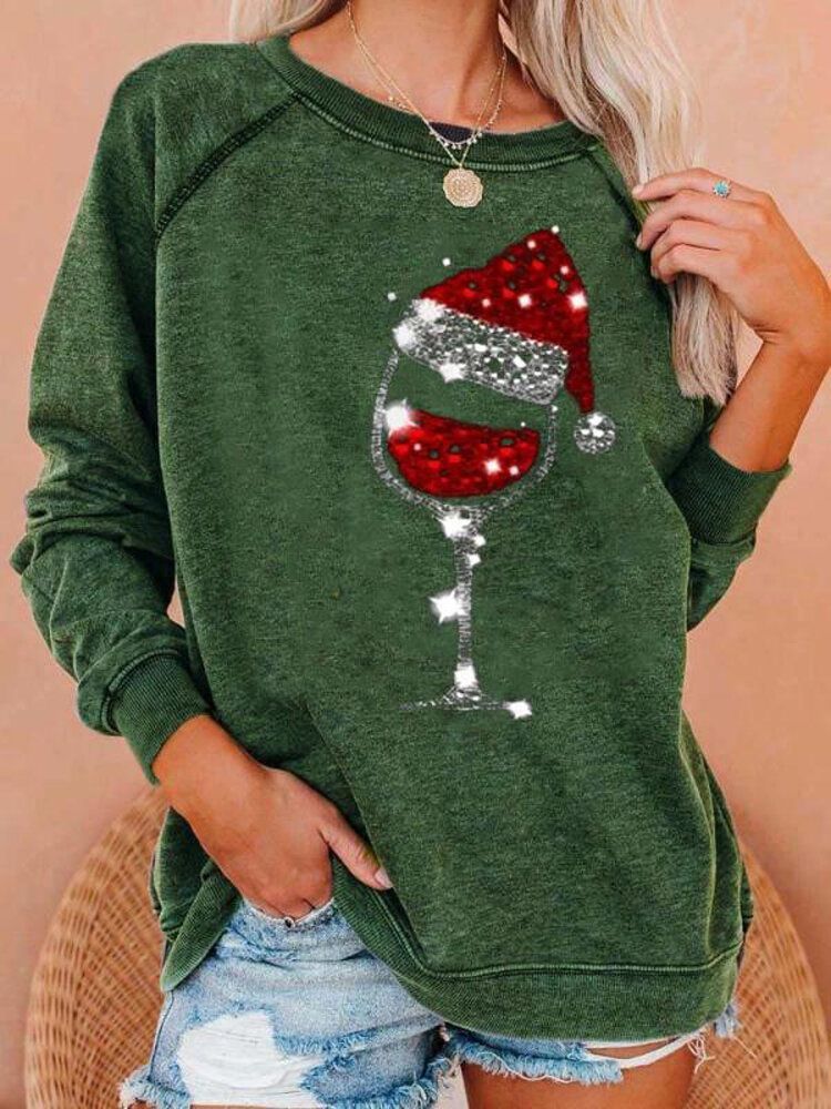 Damskie Świąteczne Bluzy Z Okrągłym Dekoltem Raglan Z Luźnym Pulowerem