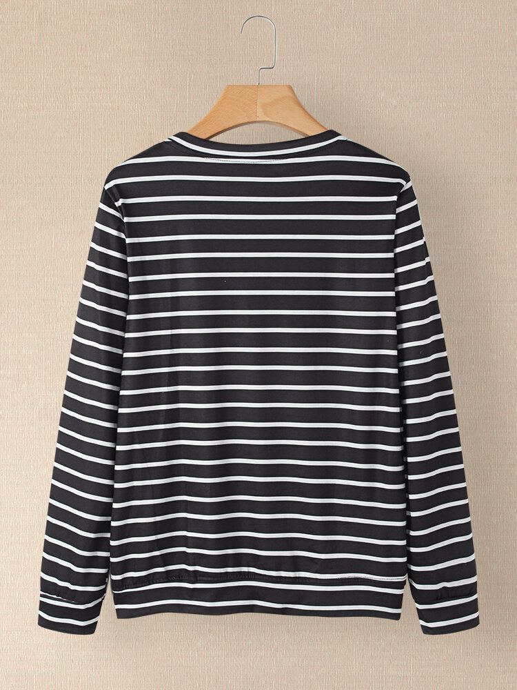 Kobiety 3d Dog Stripe Print O-neck Pullover Casual Bluzy