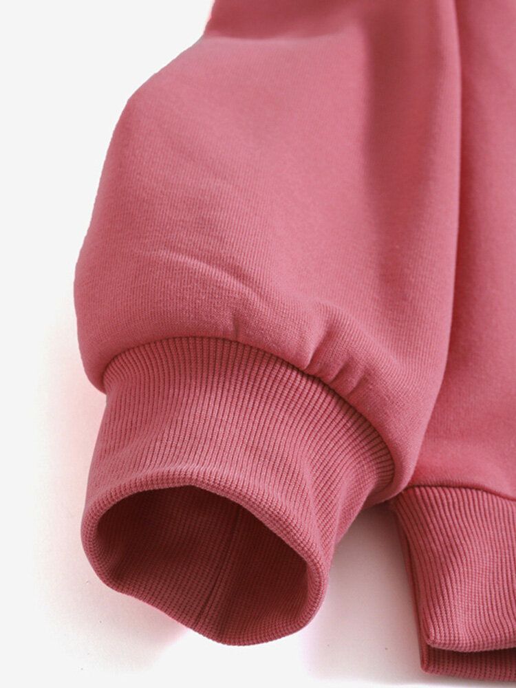 Kobiety Solid Color Gruby Okrągły Dekolt Bufiaste Rękawy Wąski Mankiet Z Długim Rękawem Bluza Z Pulowerem