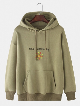 Męska Slogan Cartoon Sun Print Jednolity Kolor Kieszonkowy Kangur Casual Bluza Z Kapturem