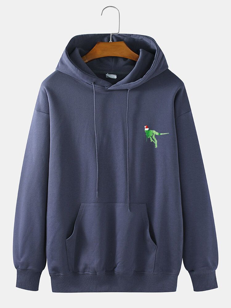 Męski Świąteczny Kapelusz Cartoon Dinosaur Print Cotton Casual Hoodies