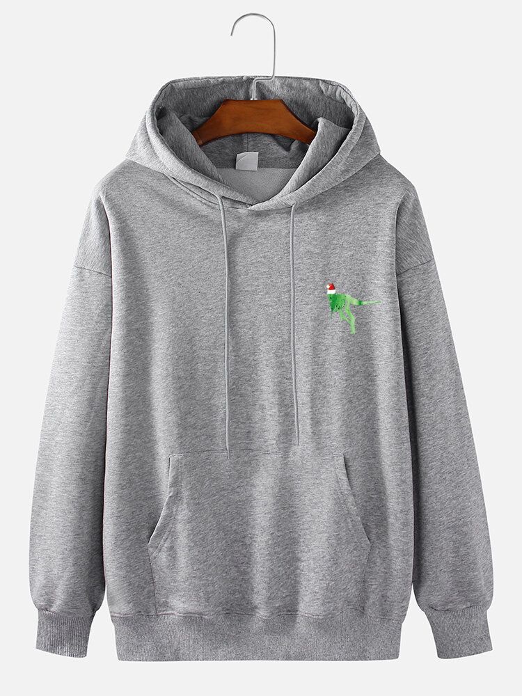 Męski Świąteczny Kapelusz Cartoon Dinosaur Print Cotton Casual Hoodies
