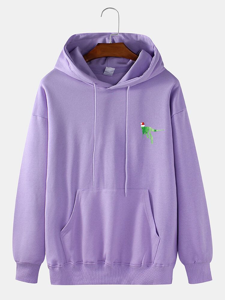 Męski Świąteczny Kapelusz Cartoon Dinosaur Print Cotton Casual Hoodies