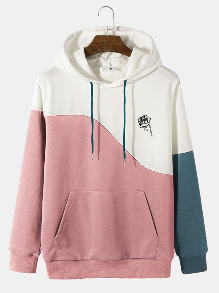 Męskie Różowe Trójkolorowe Bluzy Z Nadrukiem W Kwiaty W Stylu Vintage
