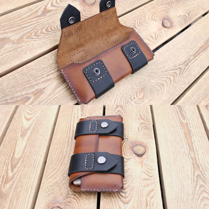 Ekphero Męskie Genuine Leather Duża Pojemność Vintage 6.3-calowy Futerał Na Telefon W Talii