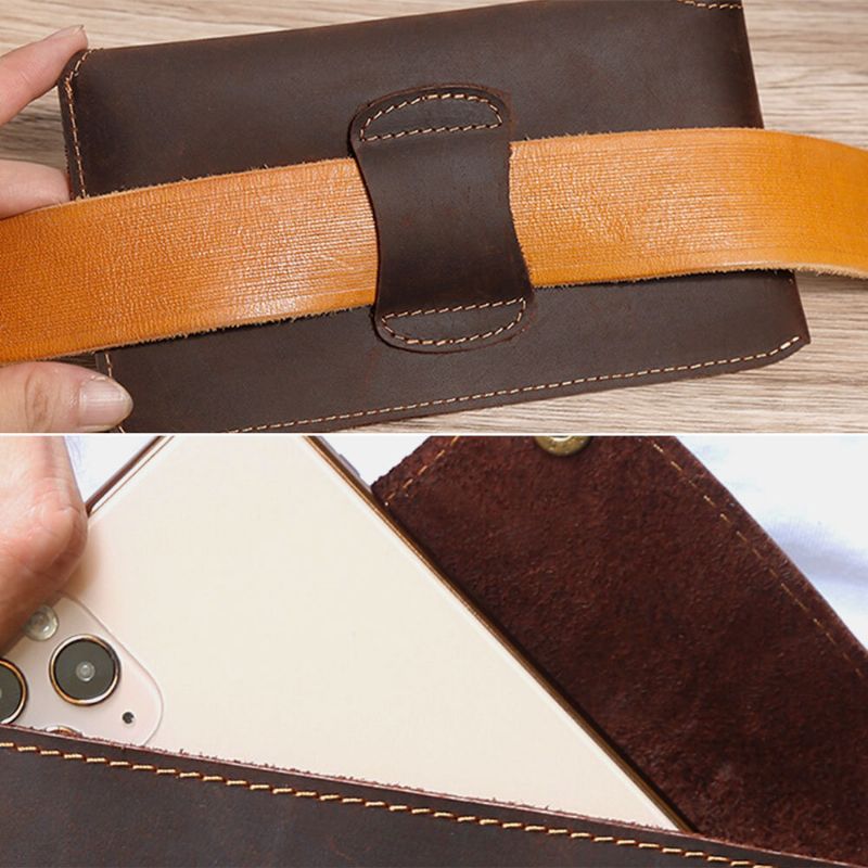 Męska Torba Na Pasek W Kształcie Koperty Pozioma Retro Casual Sport 6.5-calowa Torba Na Telefon Torba Ze Skóry Bydlęcej
