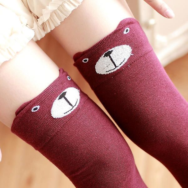 Kobiety Dziewczęta Cartoon Animal Cotton Stocking Kawaii Cat Bear Over Kneed High Tight Skarpetki