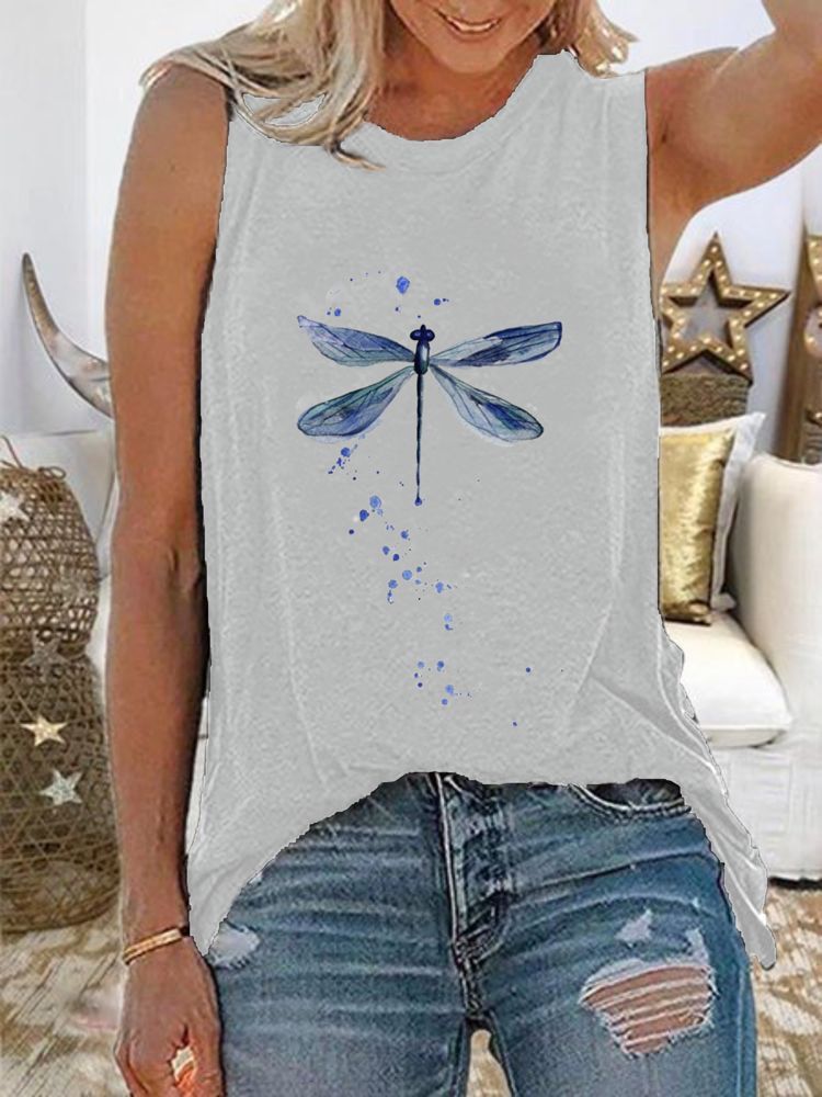 Kobiety Dragonfly Print Bez Rękawów Casual Tank Tops