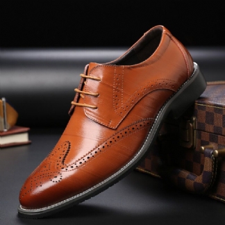 Męskie Krótkie Buty Ze Skóry Bydlęcej Sznurowane Szpiczaste Buty Biznesowe
