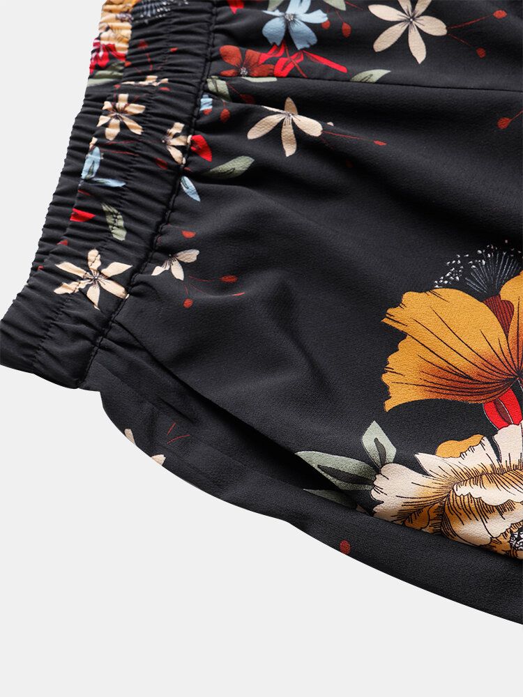 Damskie Spodnie Z Kwiatowym Nadrukiem W Stylu Boho Z Kieszenią