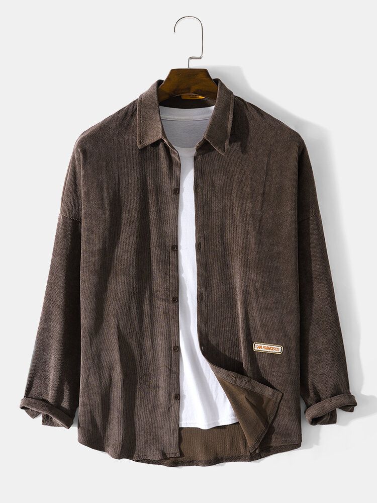 Męska Koszula Z Długim Rękawem W Stylu Retro Sztruksowa Z Klapami