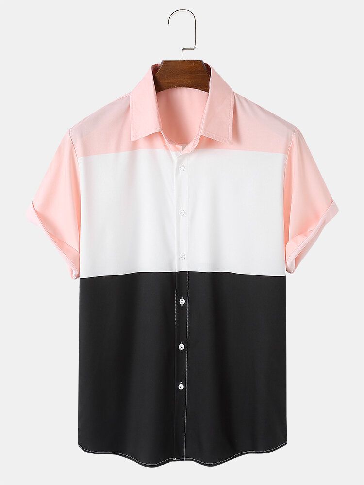 Męski Wzór Colorblock Casual Zakrzywione Koszule Z Dołem
