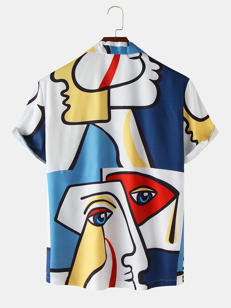 Męskie Śmieszne Kolorowe Abstrakcyjne Twarze Z Nadrukiem Revere Street Shirts
