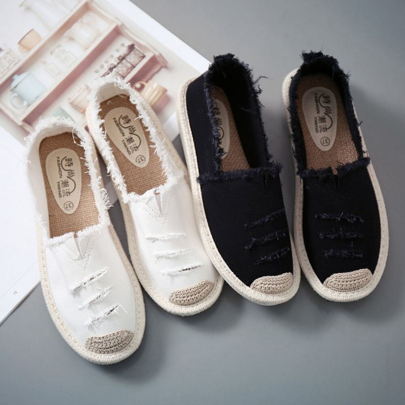 Damskie Słomkowe Oddychające Buty Wsuwane Na Płaskie Buty Rybackie