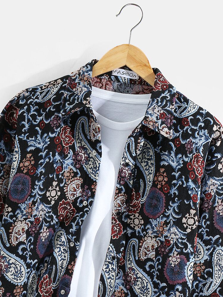 Męska Koszula W Stylu Paisley Zapinana Na Guziki W Stylu Etnicznym