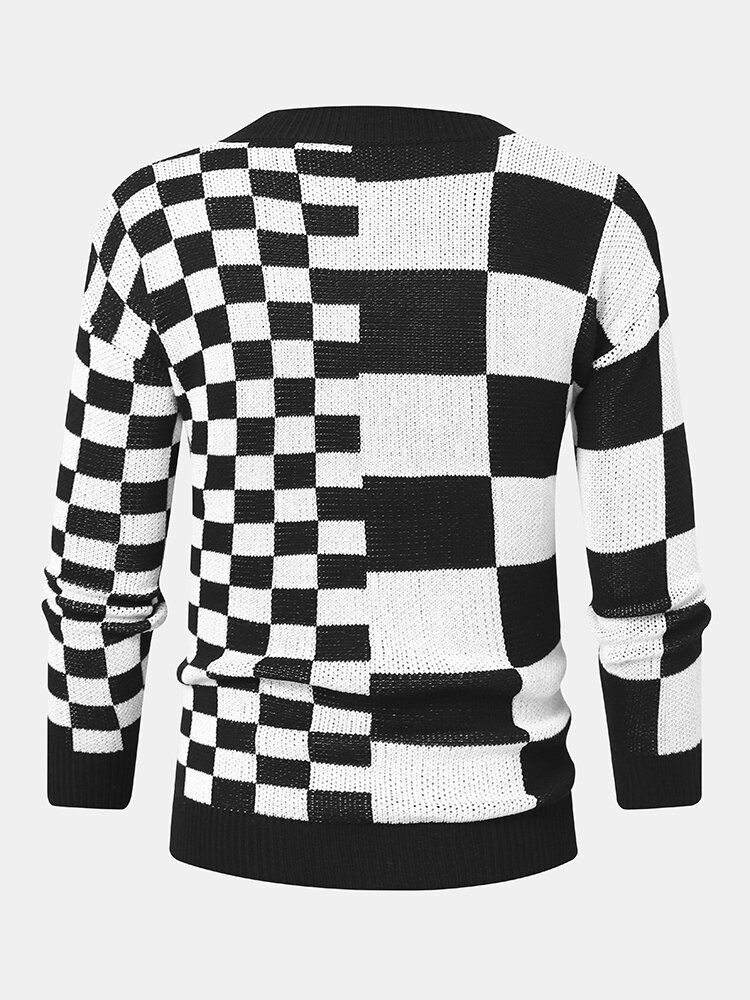 Męska Szachownica Patchworkowa Blokowa Dzianinowa Krata Casual Cardigans
