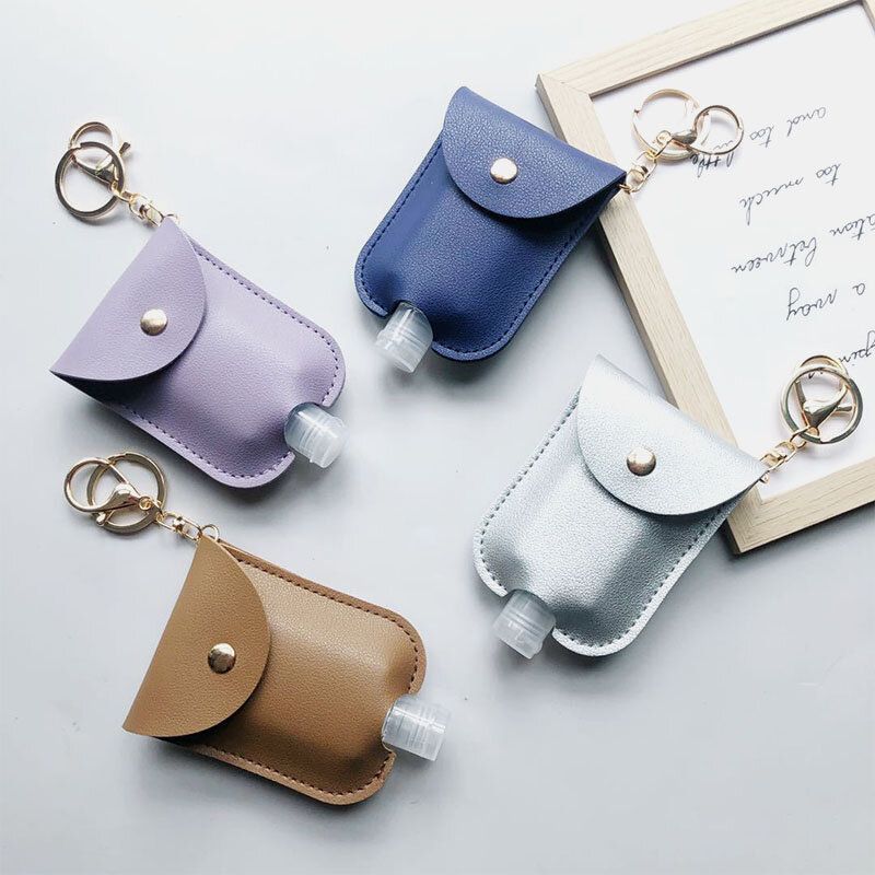 Kobiety Faux Leather Casual Przenośny Odkażacz Do Rąk Butelka Brelok Podróżna Torba Wisiorek Akcesoria