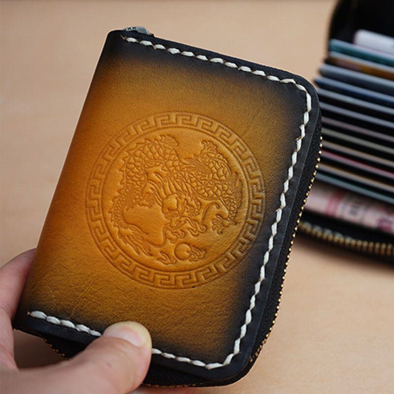 Mężczyźni Gradient Pierwsza Warstwa Skóry Bydlęcej Zamek Portfele Rfid Antymagnetyczne Multi-card Slot Posiadacza Karty Monety Kiesy