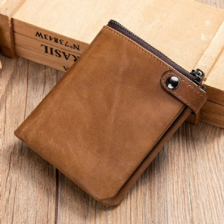 Męski Portfel Z Prawdziwej Skóry Vintage Zipper Hasp Z Wieloma Gniazdami Na Karty Bifold Short Wallet