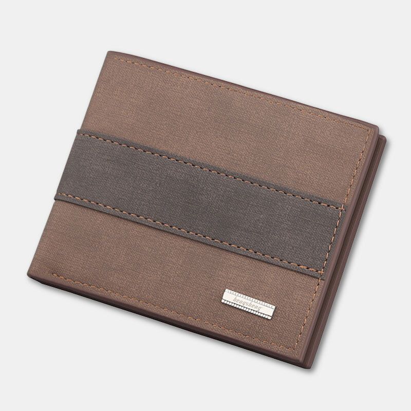 Męskie Vintage Faux Leather Multi-slots Card Case Bifold Dopasowany Kolorystycznie Krótka Torebka Portfelowa